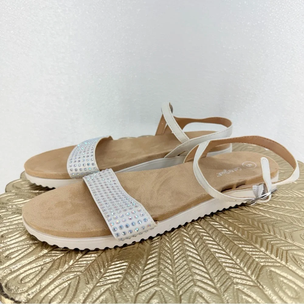 Cat‎ & Jack White Rhinestone Sandals Girls Size 5 Ankle Strap NWOT